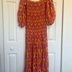 Zara Vibrant Pink and Yellow Women's off the shoulder Dress size xs